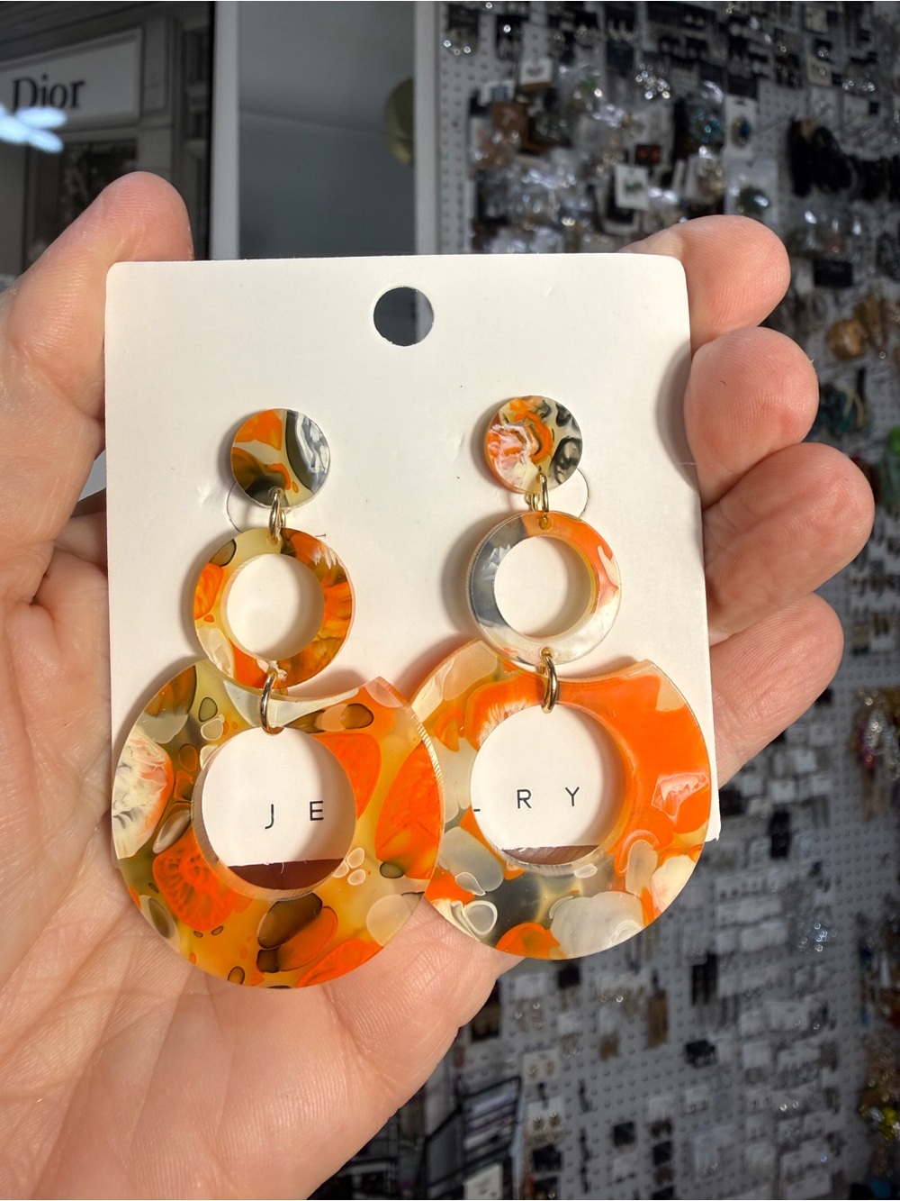 Statement Orange Resin Hoop Drop Earrings by